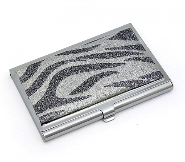 Business Card Holder - Glitter Zebra Print - Silver
